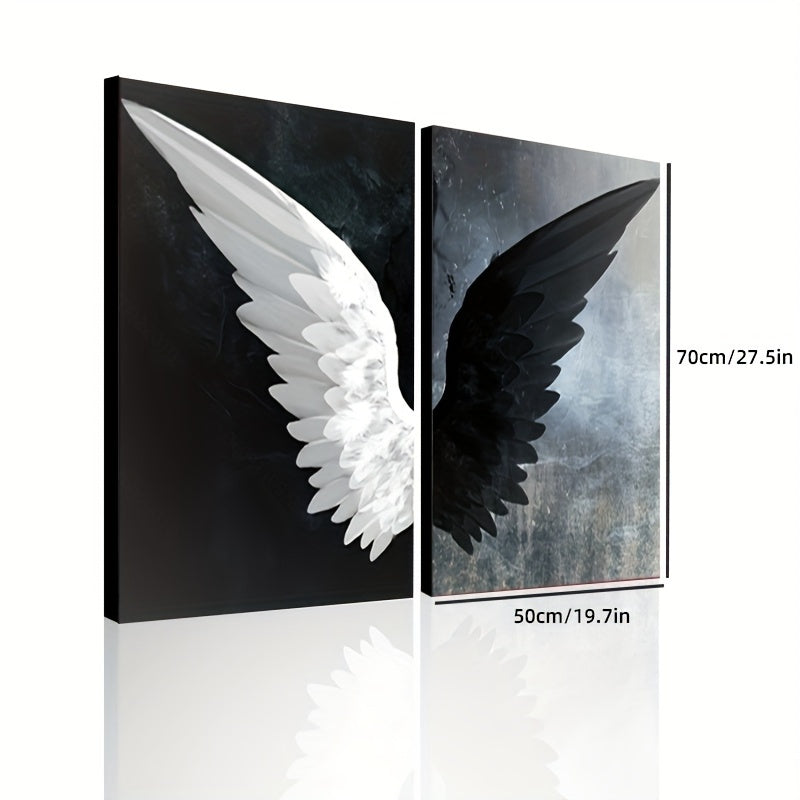 Set of Two Black and White Angel Wings Canvas Wall Art Prints for Living Room Bedroom Office