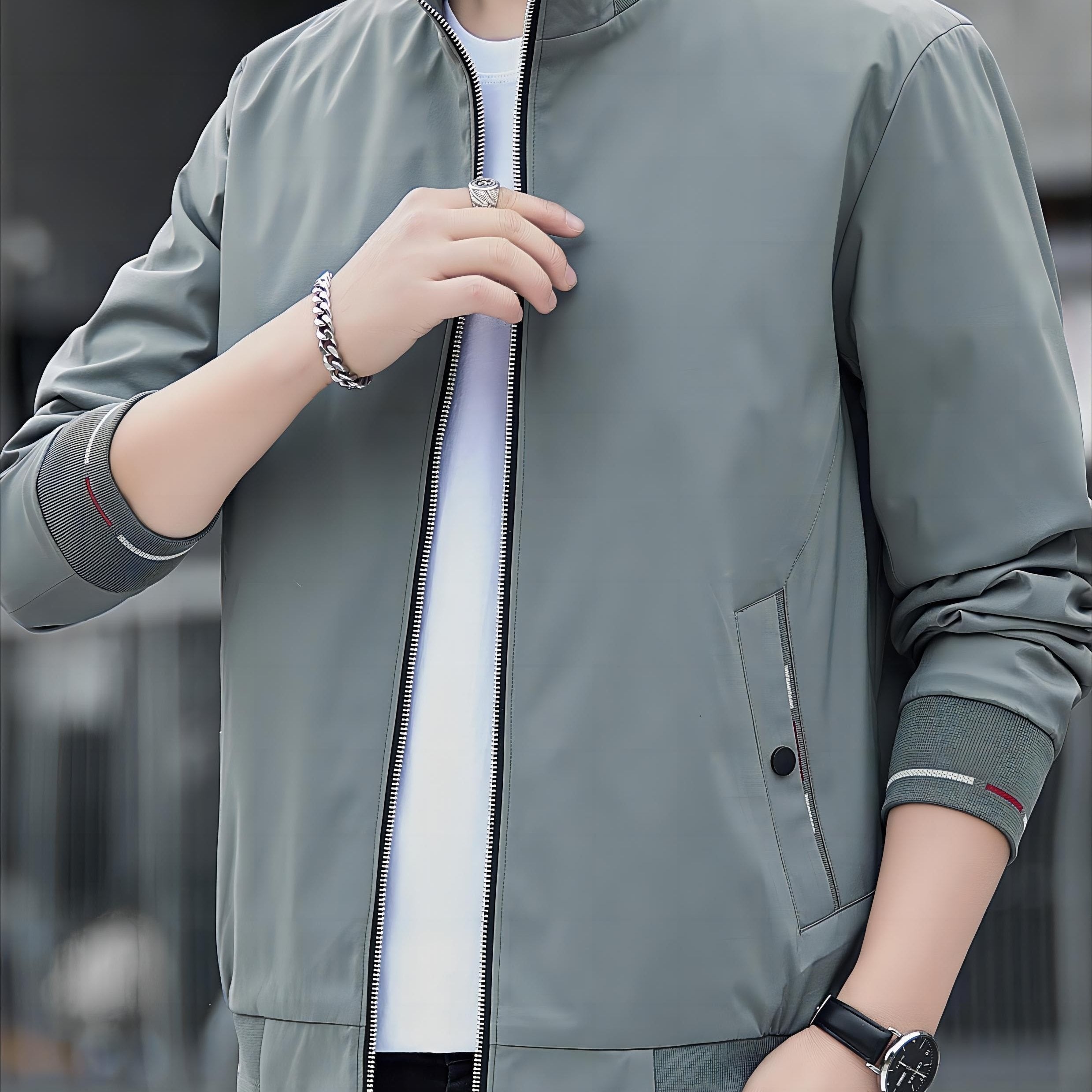 Erkaklar uchun tasodifiy shamol to'suvchi kurtka, zip-up yopilishi va turli xil yelka - sovg'a sifatida mukammal