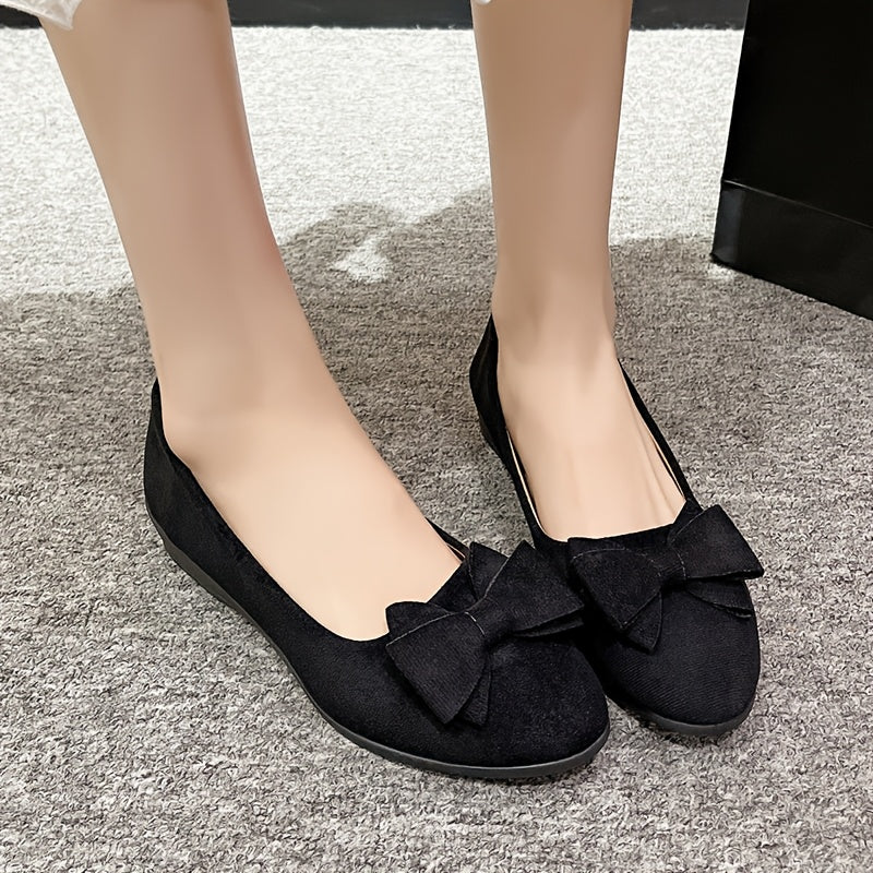 Women's Solid Color Handmade Bow Wedge Pumps Comfortable Round Toe Casual Shoes