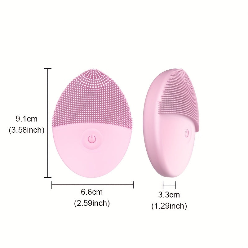 Pink Electric Facial Cleansing Brush with Soft Silicone Bristles Exfoliating Massager Battery Powered