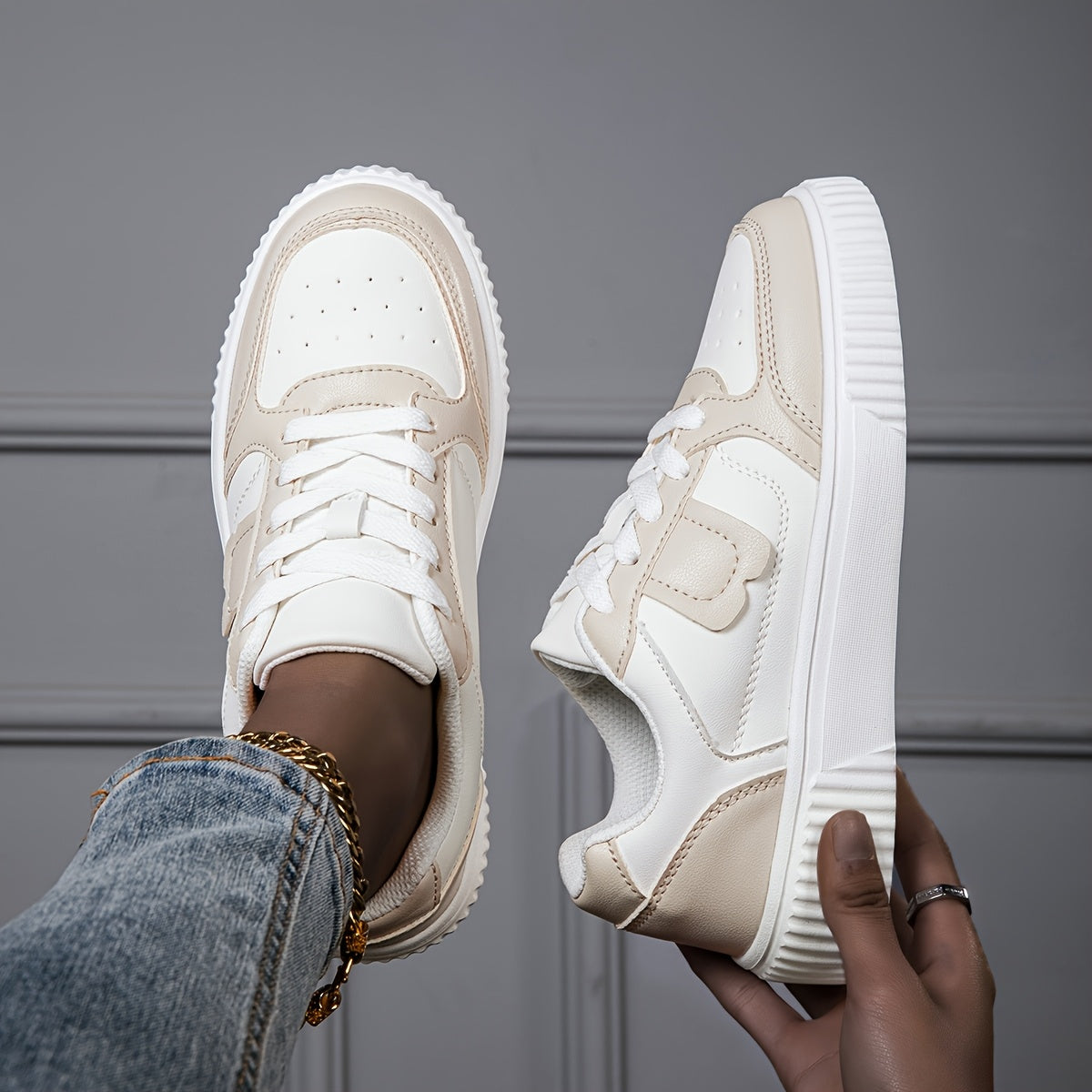 Women's Casual Sneakers White Light Pink Synthetic Low-Top Breathable Comfortable