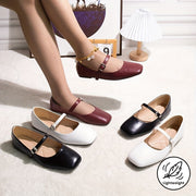 Ayollar uchun kvadrat barmoqli Mary Jane tufli, yopiladigan, burmalik bilan, oq, qora, qizil