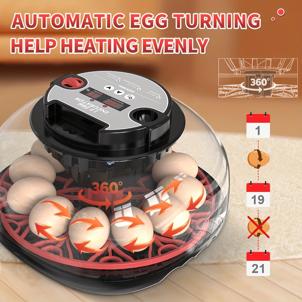 12-Egg Automatic Incubator with Egg Turning Humidity Control for Poultry Farming