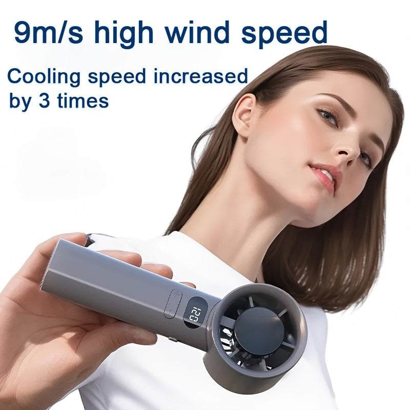 Mini Handheld Fan with LCD Display, USB Rechargeable, Portable, Quiet Operation