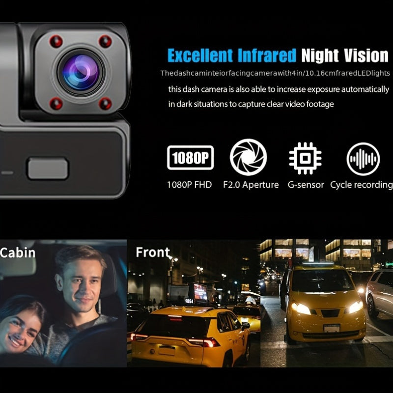 Car Front and Inside Dual Dash Camera 1080P HD Loop Recording