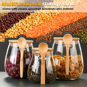 Glass Jar with Bamboo Lid, Leak-Proof, Reusable, 3 Sizes for Coffee Tea Grains