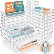 Clear Drawer Storage Box Set with 37 Pieces for Skincare and Makeup Organization