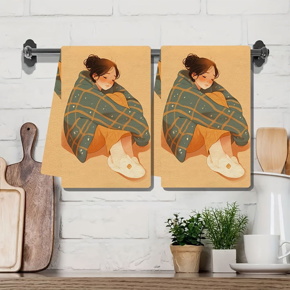 Set of 2 Cozy Kitchen Towels 16x24 Inches Ultra Soft Absorbent Holiday Decor