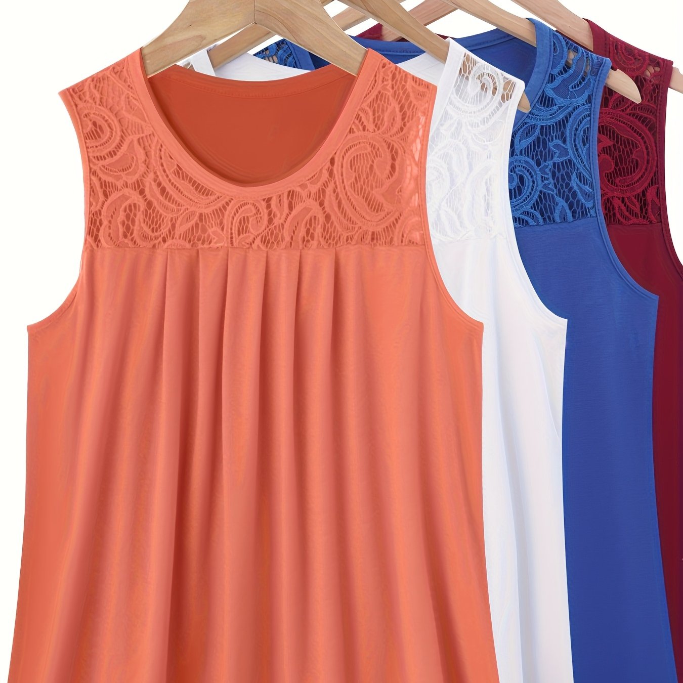 Women's Solid Color Lace Splicing Pleated Vest Set for Casual Vacation