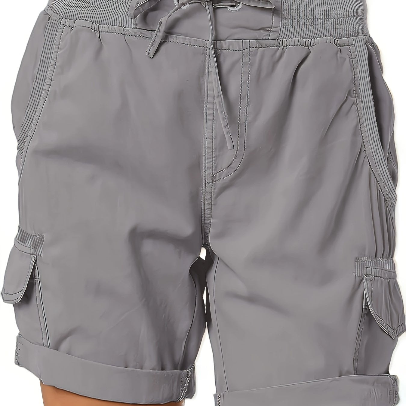 Шорты женские больших размеров оливкового цвета с кроем-карго, шнурком на поясе и боковыми разрезами