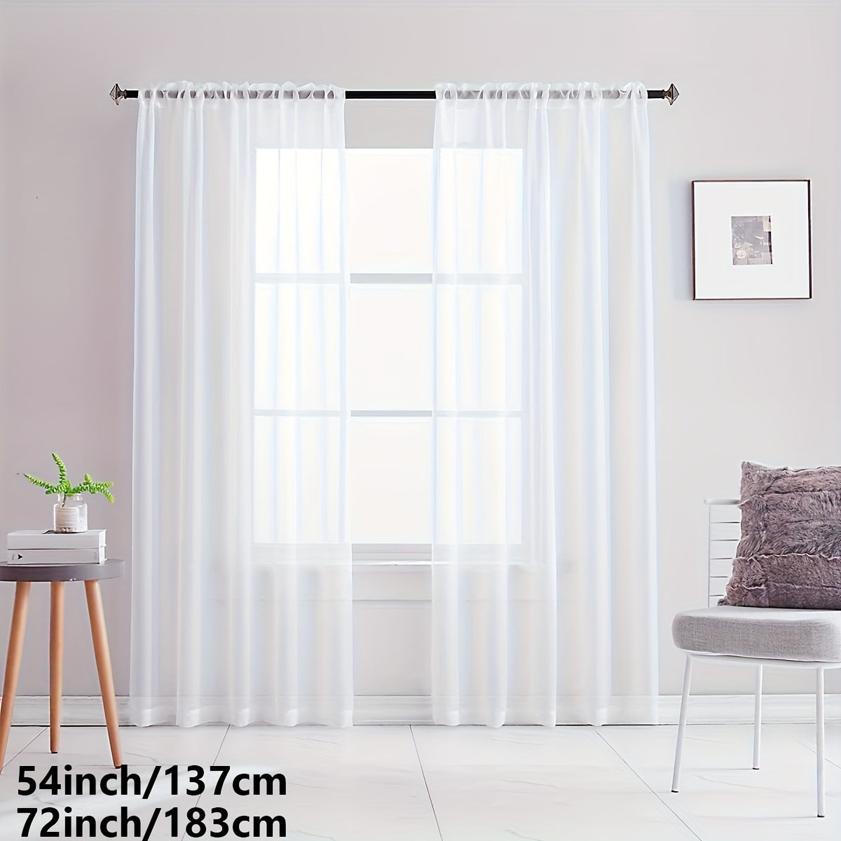 Juego de 2 paneles de cortina transparentes con bolsillos para barra, cortinas de voile para sala de estar y dormitorio