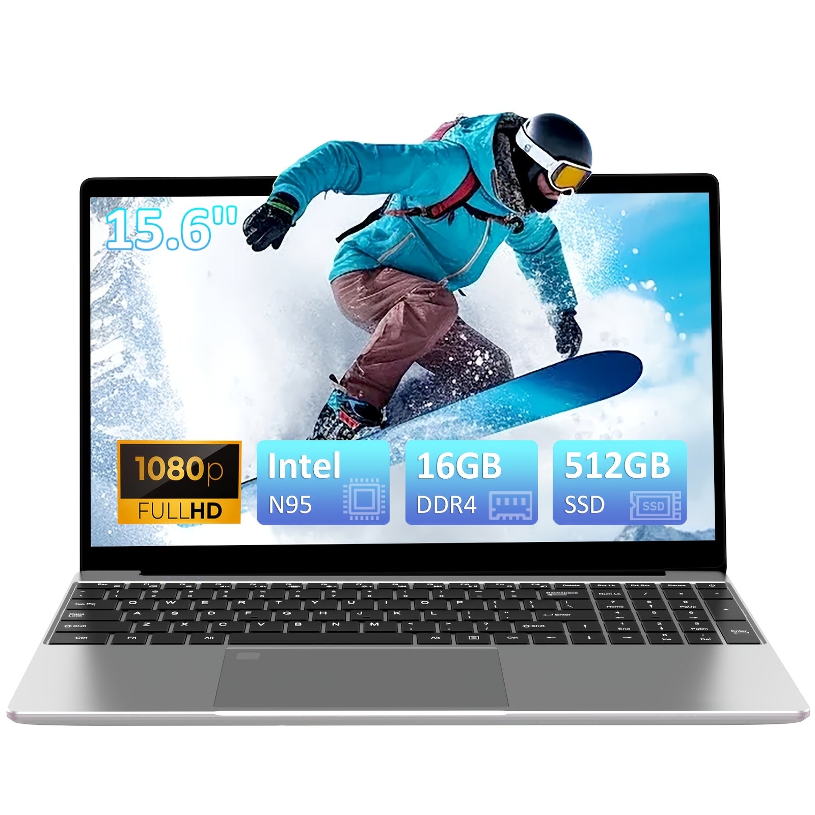 15.6-Inch Laptop with Intel N95 Processor 16GB RAM 512GB SSD FHD IPS Webcam