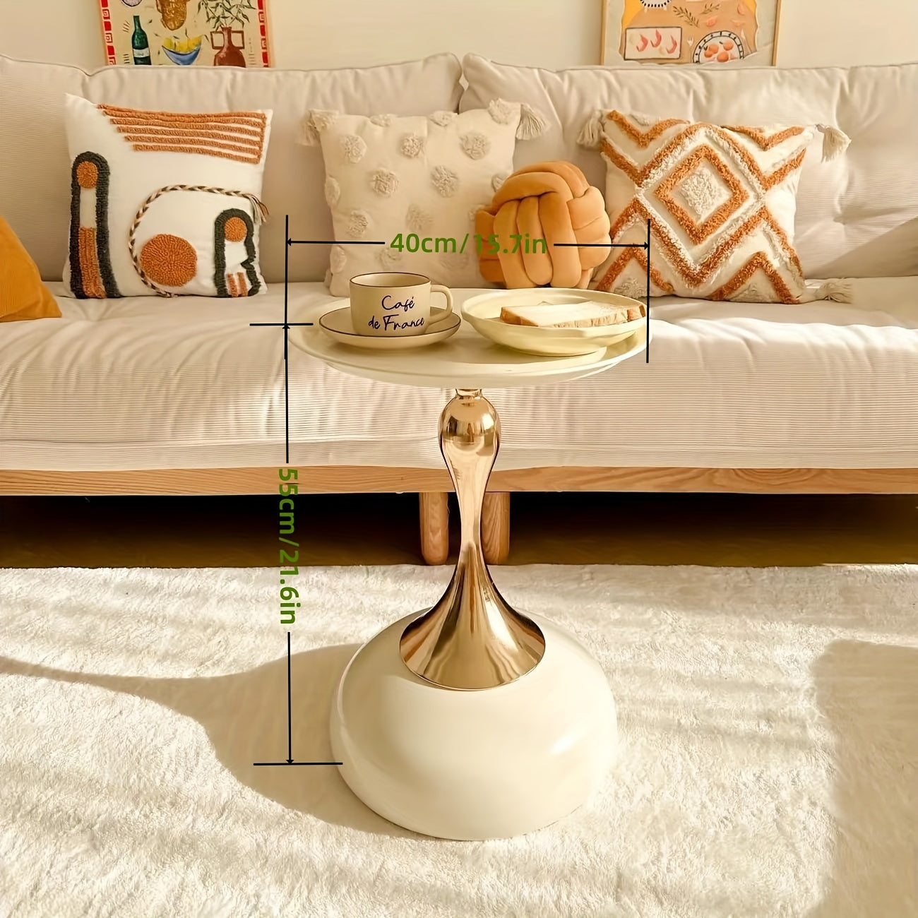Golden Metal Side Table with Storage for Living Room and Patio