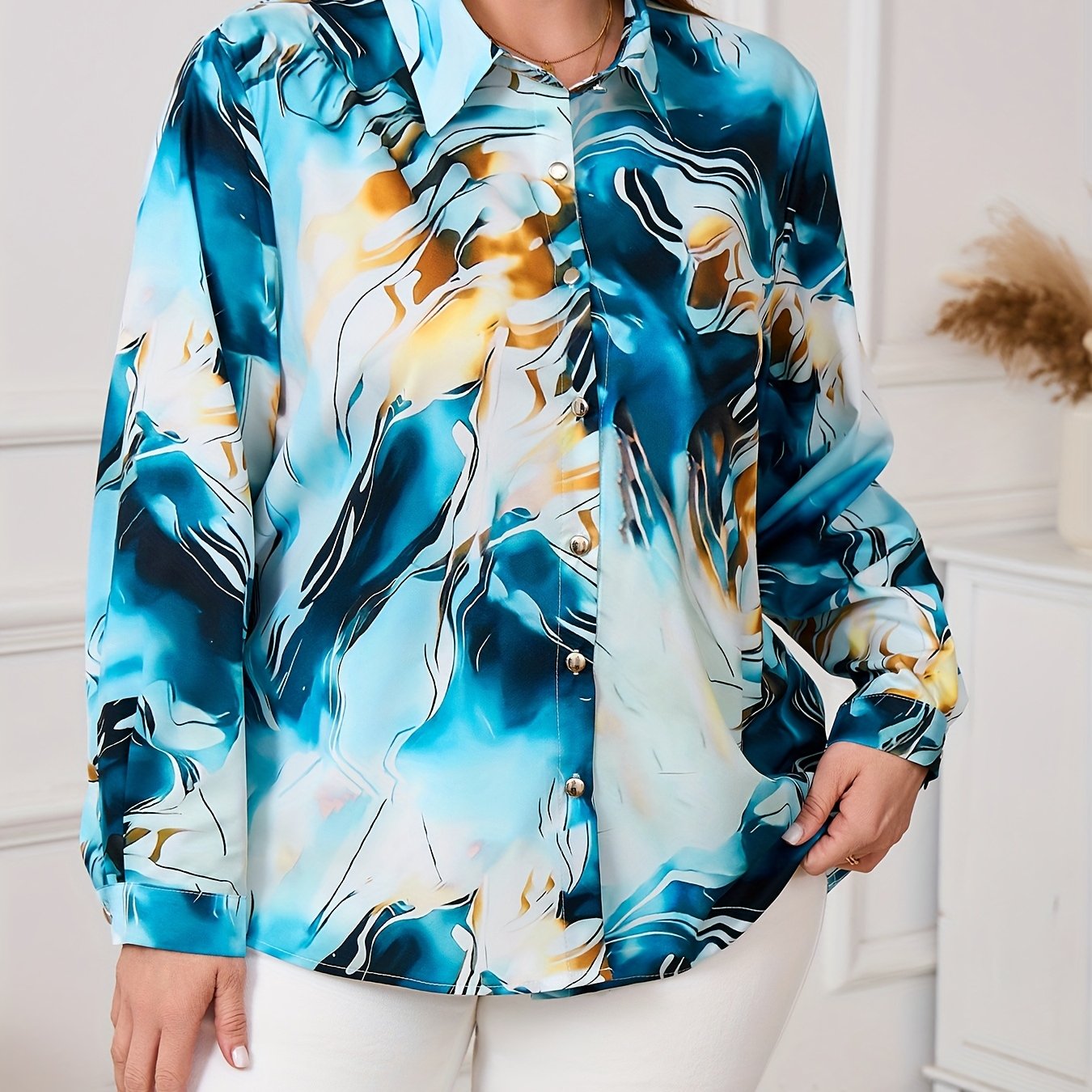 Plus Size Women's Tie Dye Print Blouse Polyester Casual All-Season Shirt