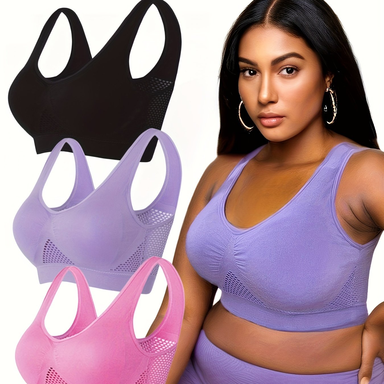 Plus Size Sports Bras Pack Wireless Breathable Workout Bras for Women