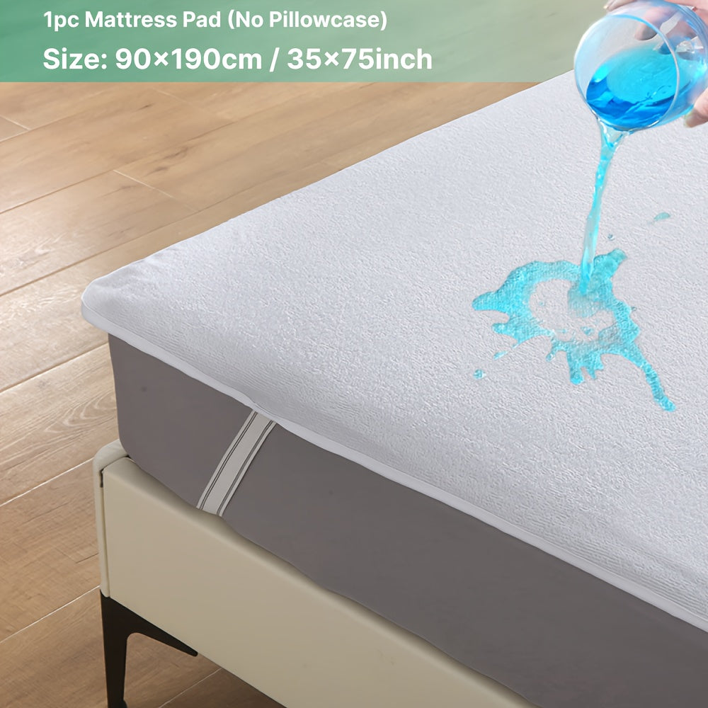 Protector de colchón impermeable cubre gris blanco poliéster tejido a máquina con correas de tirón incluidas