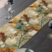 Spring Linen Table Runner with 3D Floral Daisies Eucalyptus Lavender for Dining and Parties
