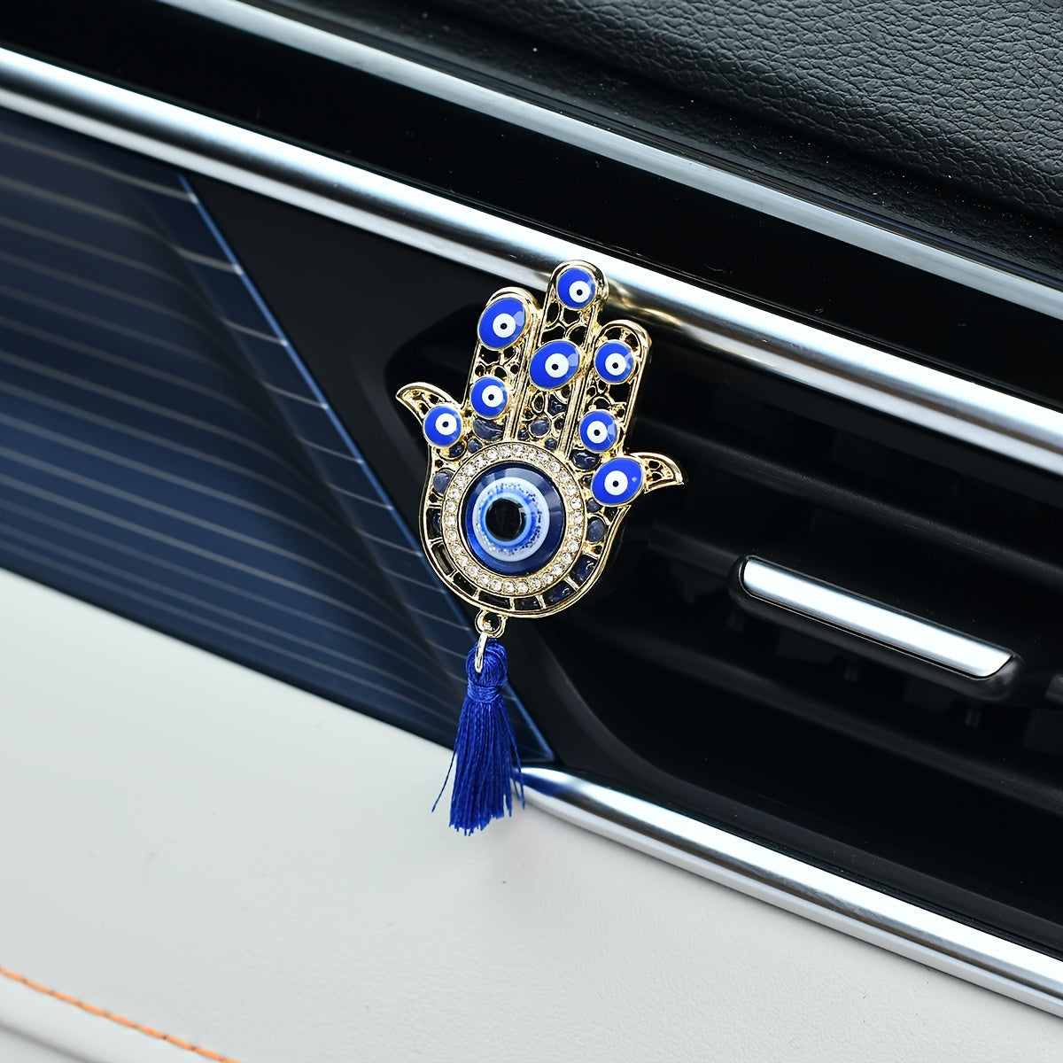 Car Air Freshener Vent Clip Hamsa Hand Emblem Tassel No Fragrance Stylish Auto Accessory
