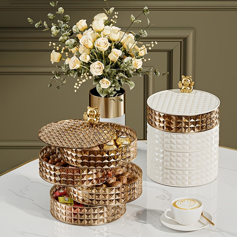 Divided Snack Tray with Lid Lucky Cat Fruit Bowl for Party Home Decor