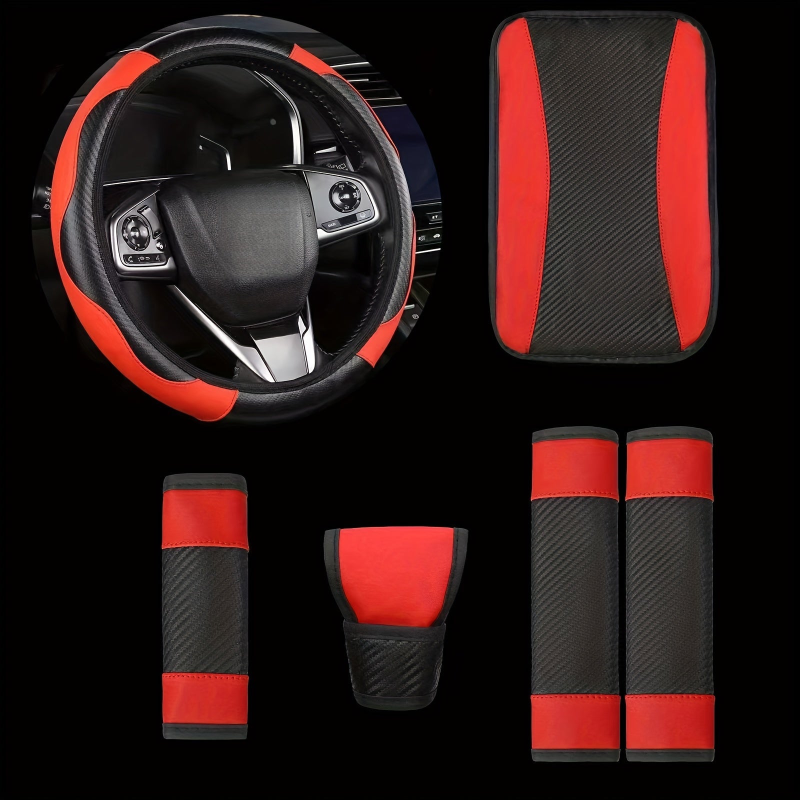 Car Interior Accessories Set Microfiber and Carbon Leather 6pcs