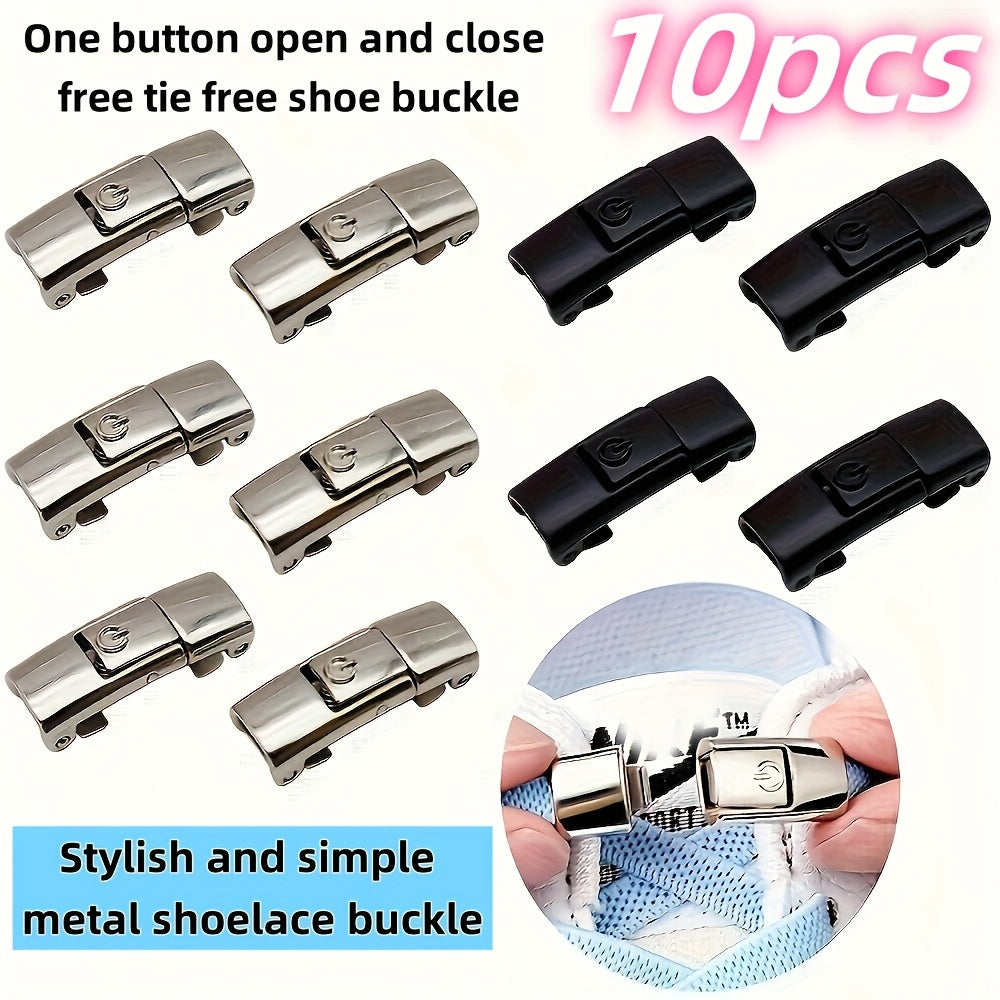 Unisex No-Tie Shoe Clips with Snap Lock for Easy Adjustment, 10 Pack
