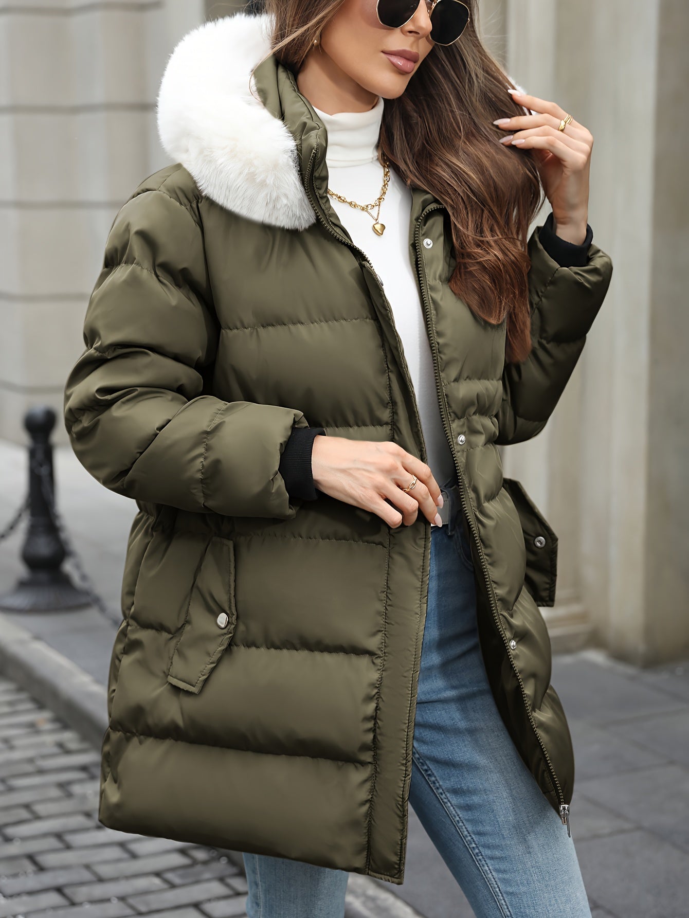 Women's Hooded Puffer Jacket Solid Color Long Sleeve Fall Winter Non-Stretch Polyester
