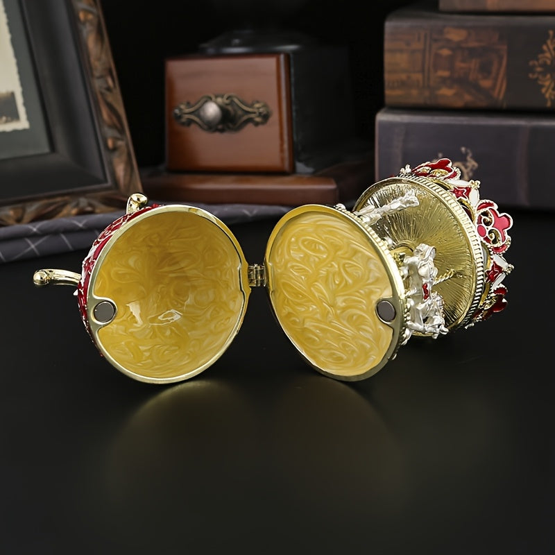 Carousel Jewelry Box for Women and Girls Metal Painted Storage Organizer