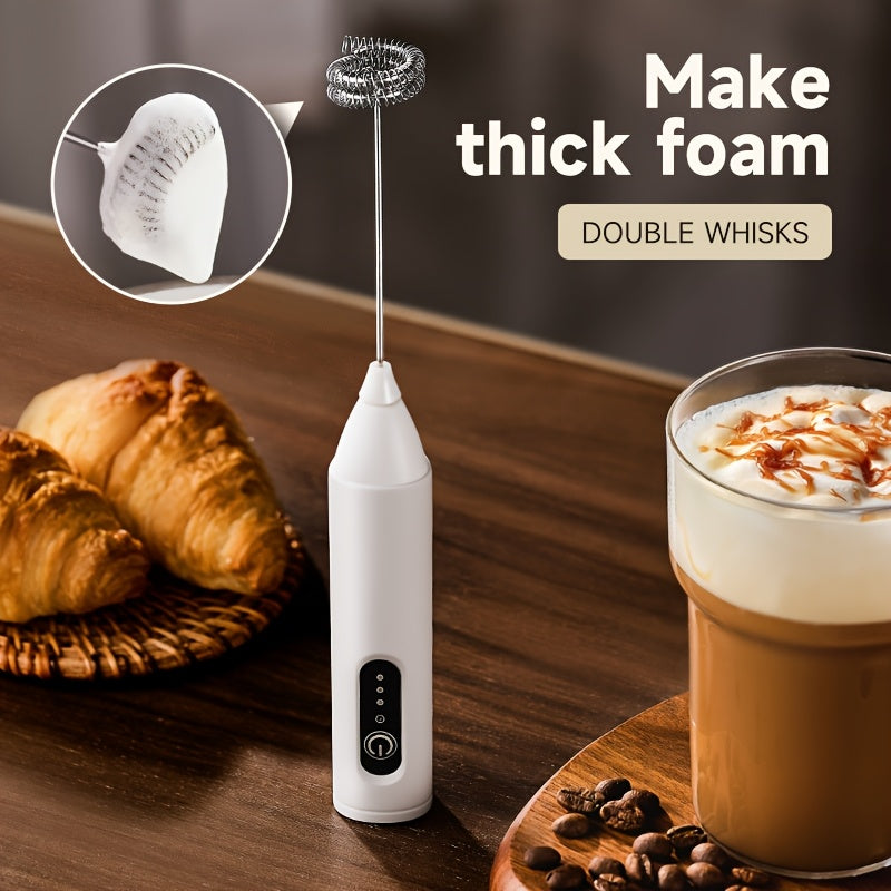 Electric Milk Frother USB Rechargeable Dual Whisk Foam Maker for Latte Macchiato Coffee White