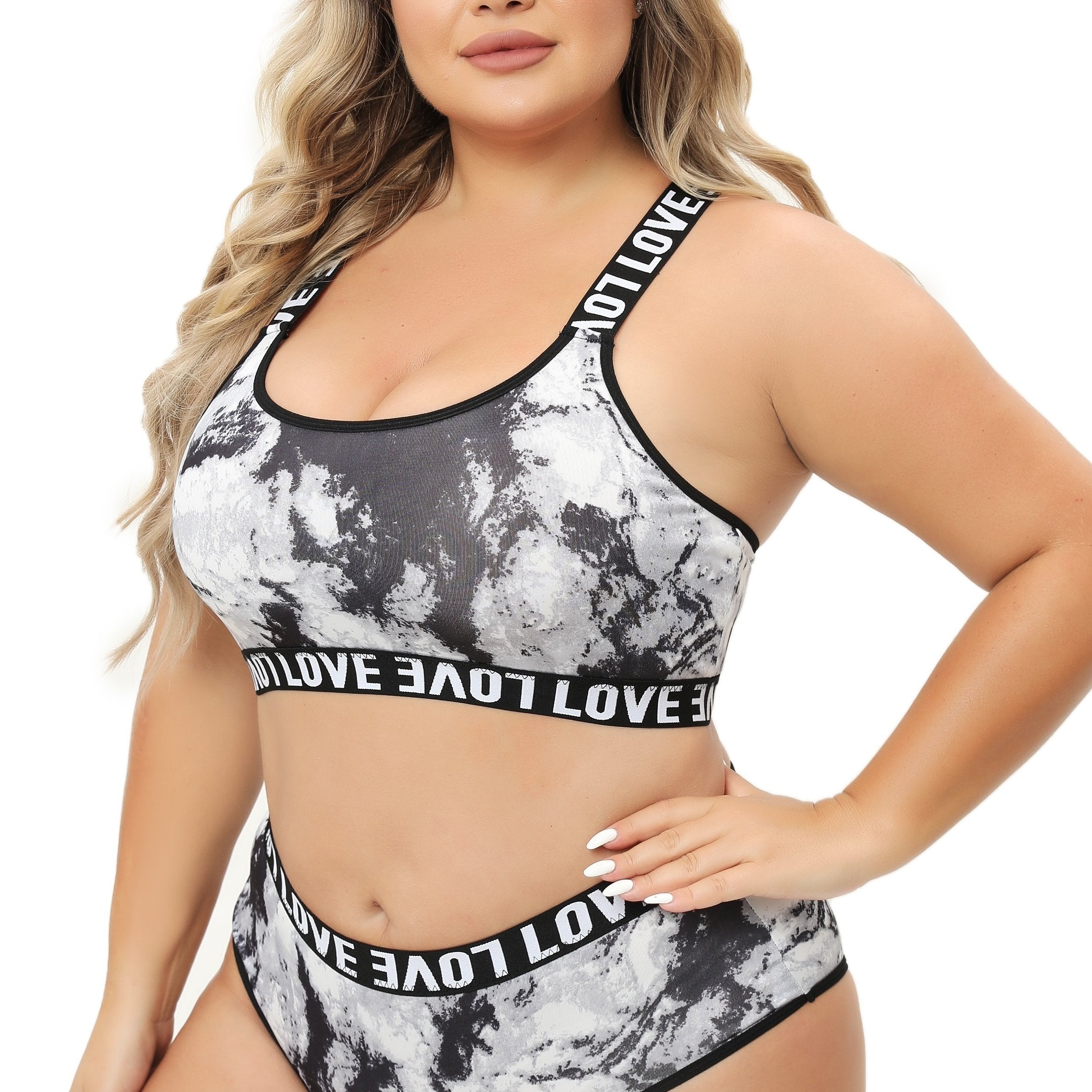 Plus Size Lace Tie Dye Lingerie Set Polyester Elastane Medium Stretch