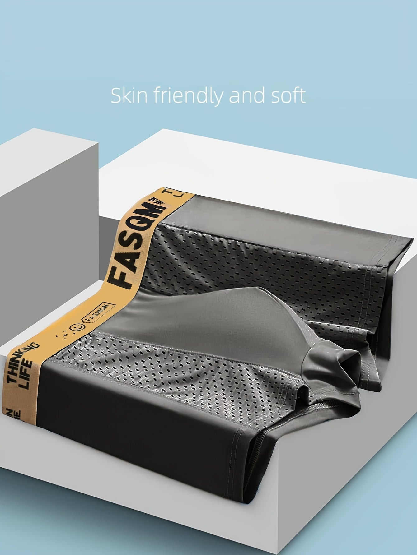 Men's Multicolor Mesh Patch Trunks Briefs Stretchy Plain Color Sky Blue Black Gray