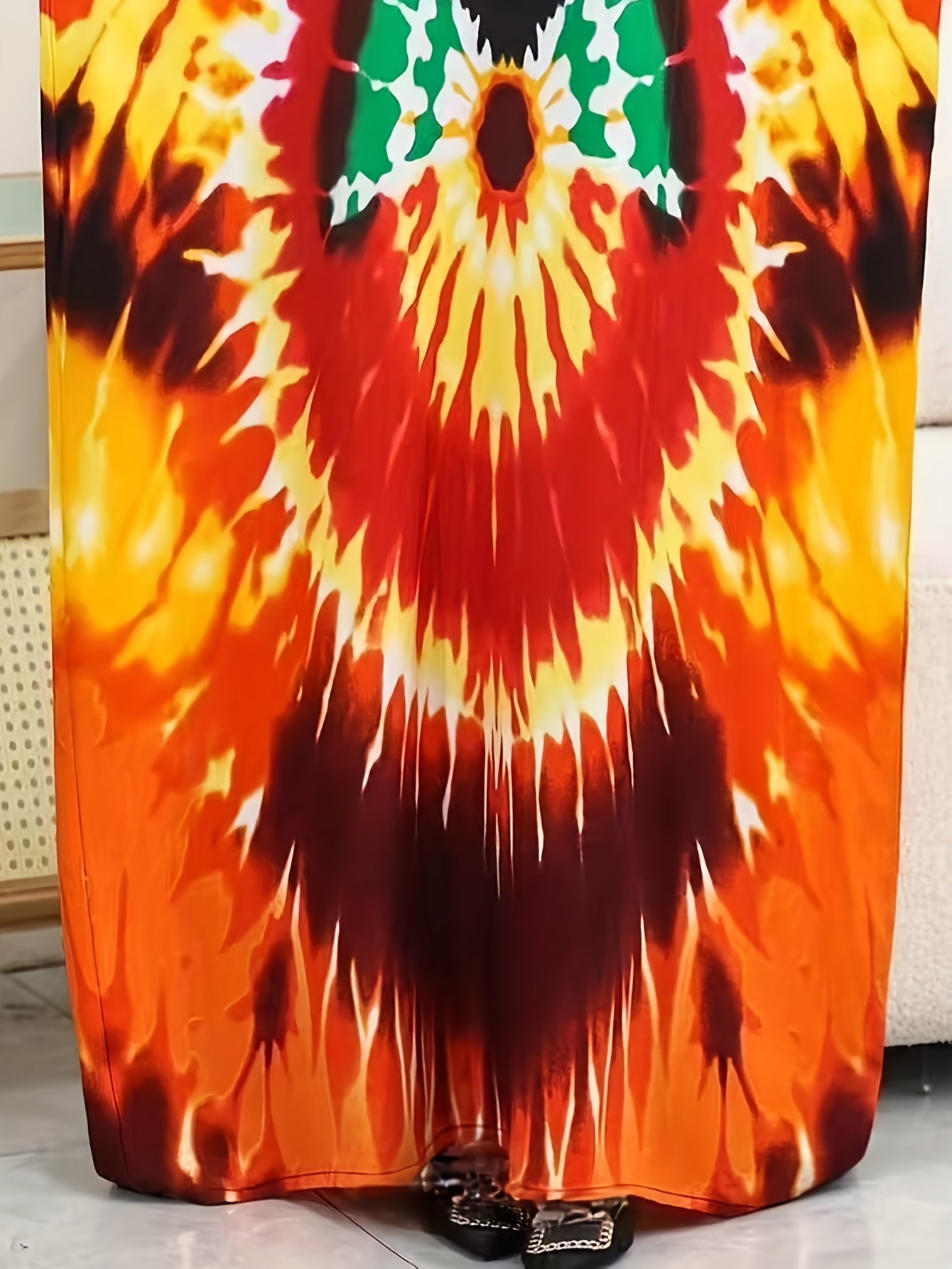 Plus Size Summer Round Neck Print Short Sleeve Dress Casual Beach Cover-Up