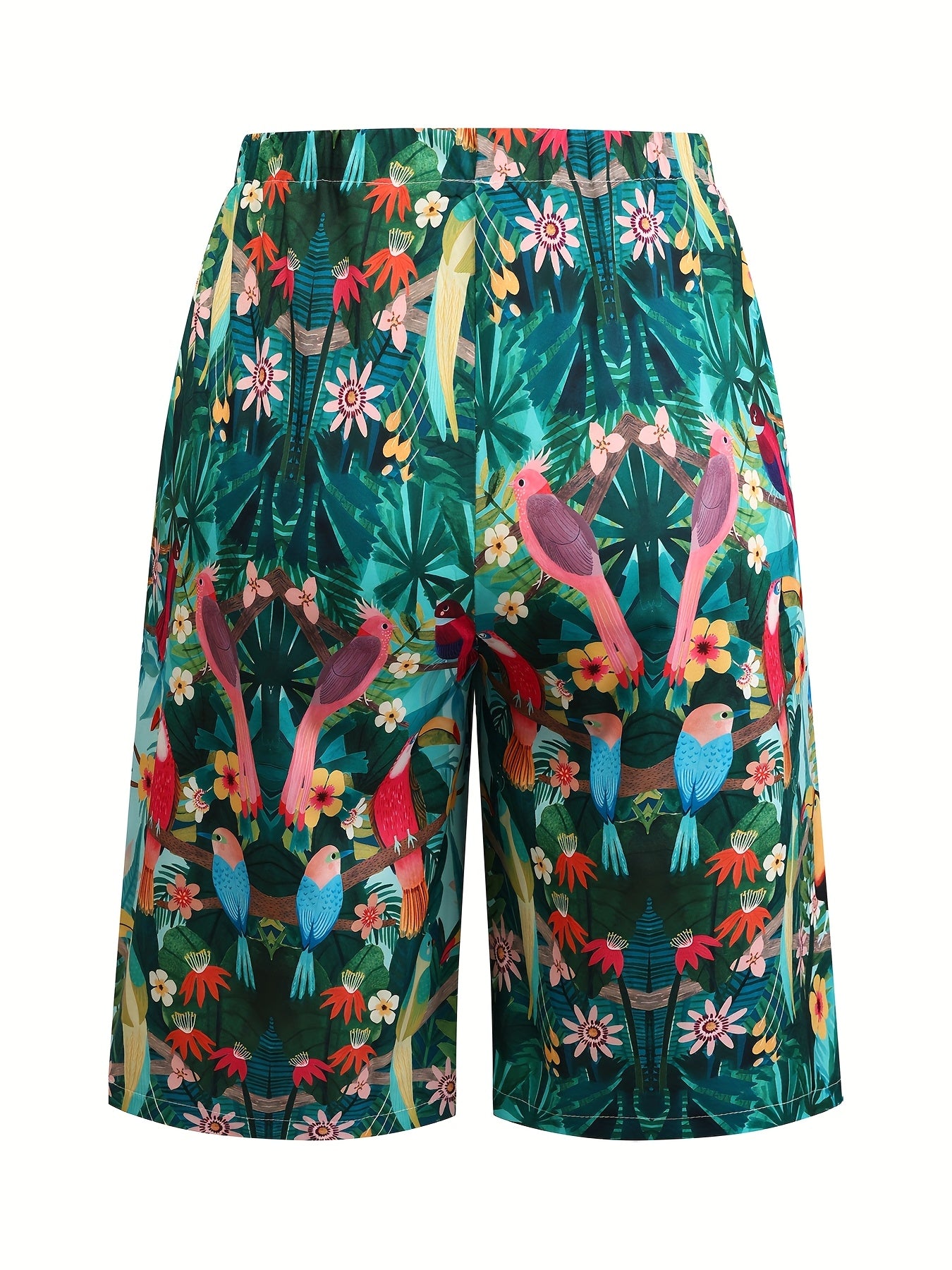 Women's Plus Size Tropical Floral Print Mid-Pants Non-Stretchy Cropped Pants for Summer and Office