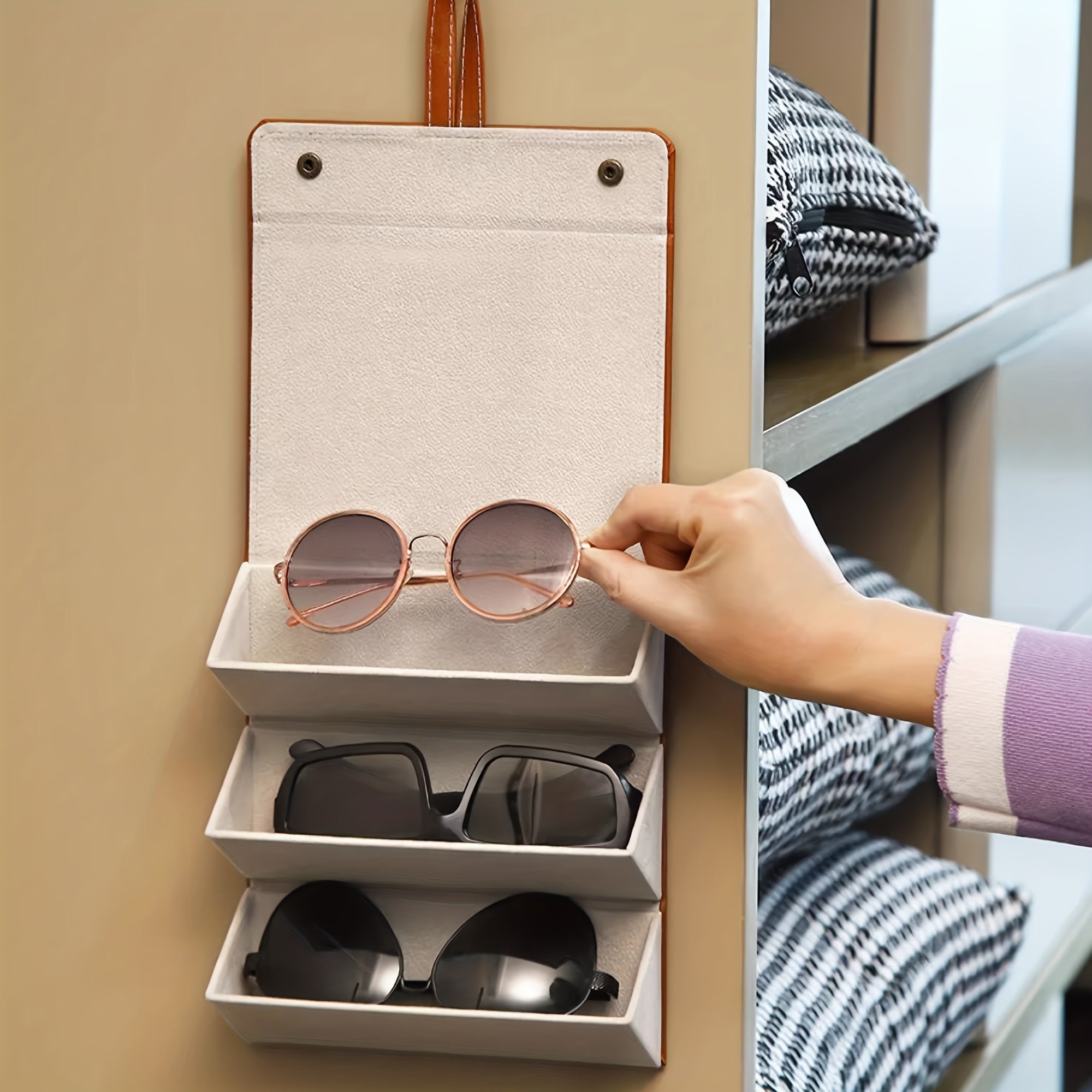 Sunglasses Storage Organizer with 3/4/5/6 Slots Foldable Travel Case Eyewear Holder