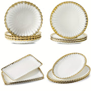 Set of 4 Ceramic Dinner Plates with Gold Rim for Pasta Salads and Desserts Dishwasher Safe Home and Restaurant Use