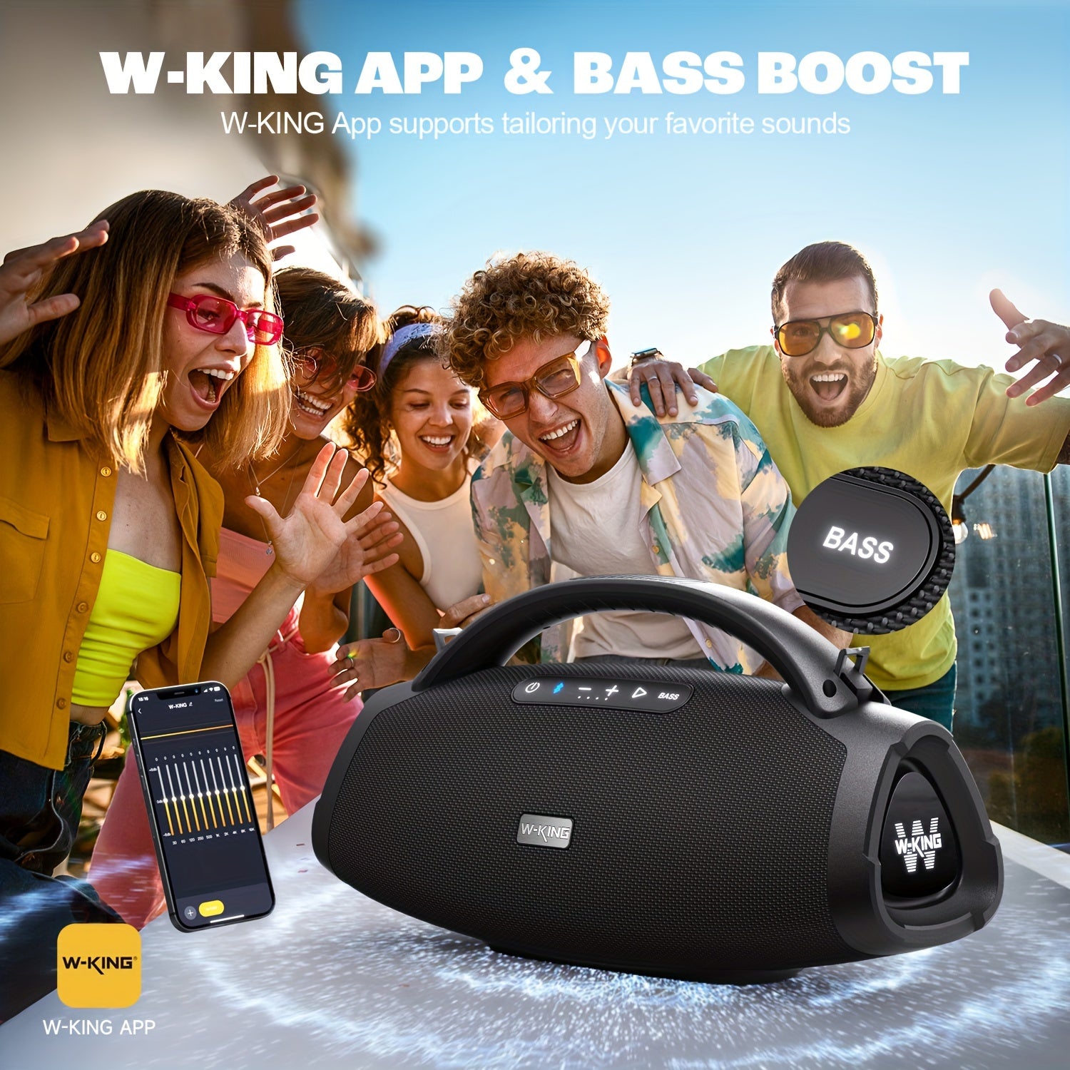 Portable Wireless Speaker 200W RMS 250W Peak Outdoor Party Speaker with Bass Boost and APP Control