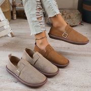 Women's Fabric Loafers with Buckle and Sequin Accent All-Season Slip-On Shoes