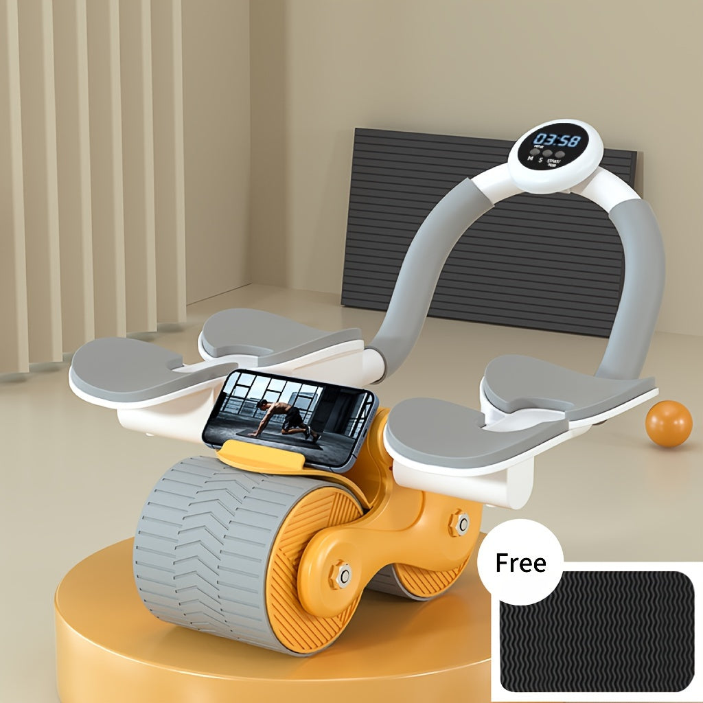 Автоматический ролик для пресса с возвратом для фитнеса, укрепления корпуса, с подсчетом и накладками на локти