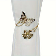 2 ta Elegant Qush va Gul Dizayni Parda Bog'ichlari - Yotoqxona va Mehmonxona Dekoriga mo'ljallangan Murakkab Kesilgan Nizomlar bilan Qoplangan Metall Bog'ichlar, Gul Nizomi bilan Zamonaviy va Minimalist Bog'ichlar