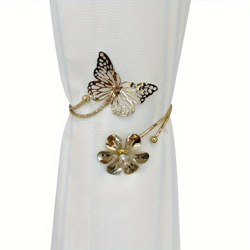 2 ta Elegant Qush va Gul Dizayni Parda Bog'ichlari - Yotoqxona va Mehmonxona Dekoriga mo'ljallangan Murakkab Kesilgan Nizomlar bilan Qoplangan Metall Bog'ichlar, Gul Nizomi bilan Zamonaviy va Minimalist Bog'ichlar