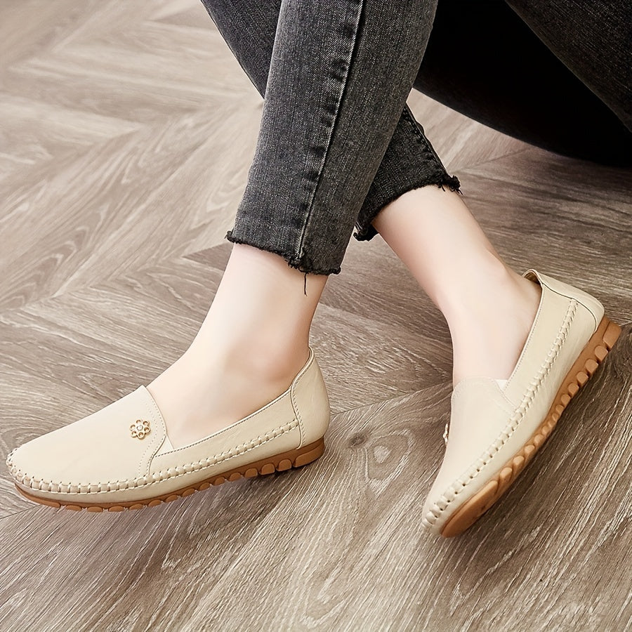 Women's Loafers with Flower Buckle Slip-On Comfortable Soft Sole All-Season