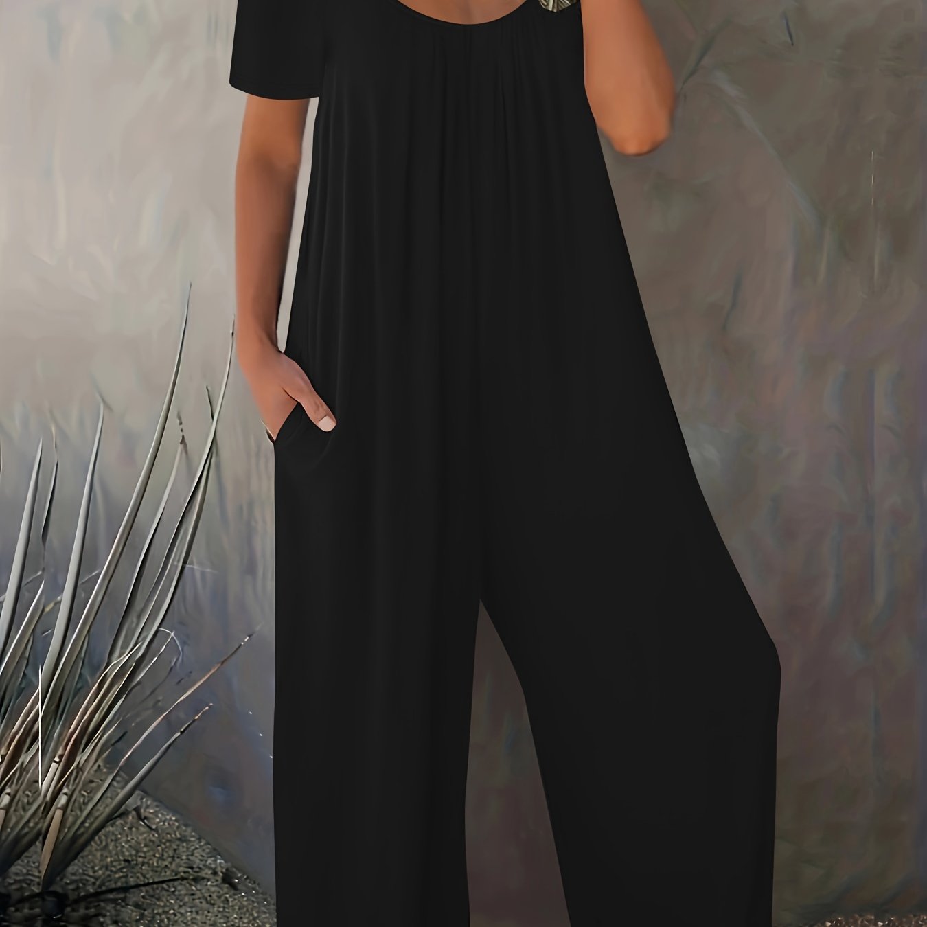 Plus Size Casual Short Sleeve Jumpsuit With Pockets for Spring Summer