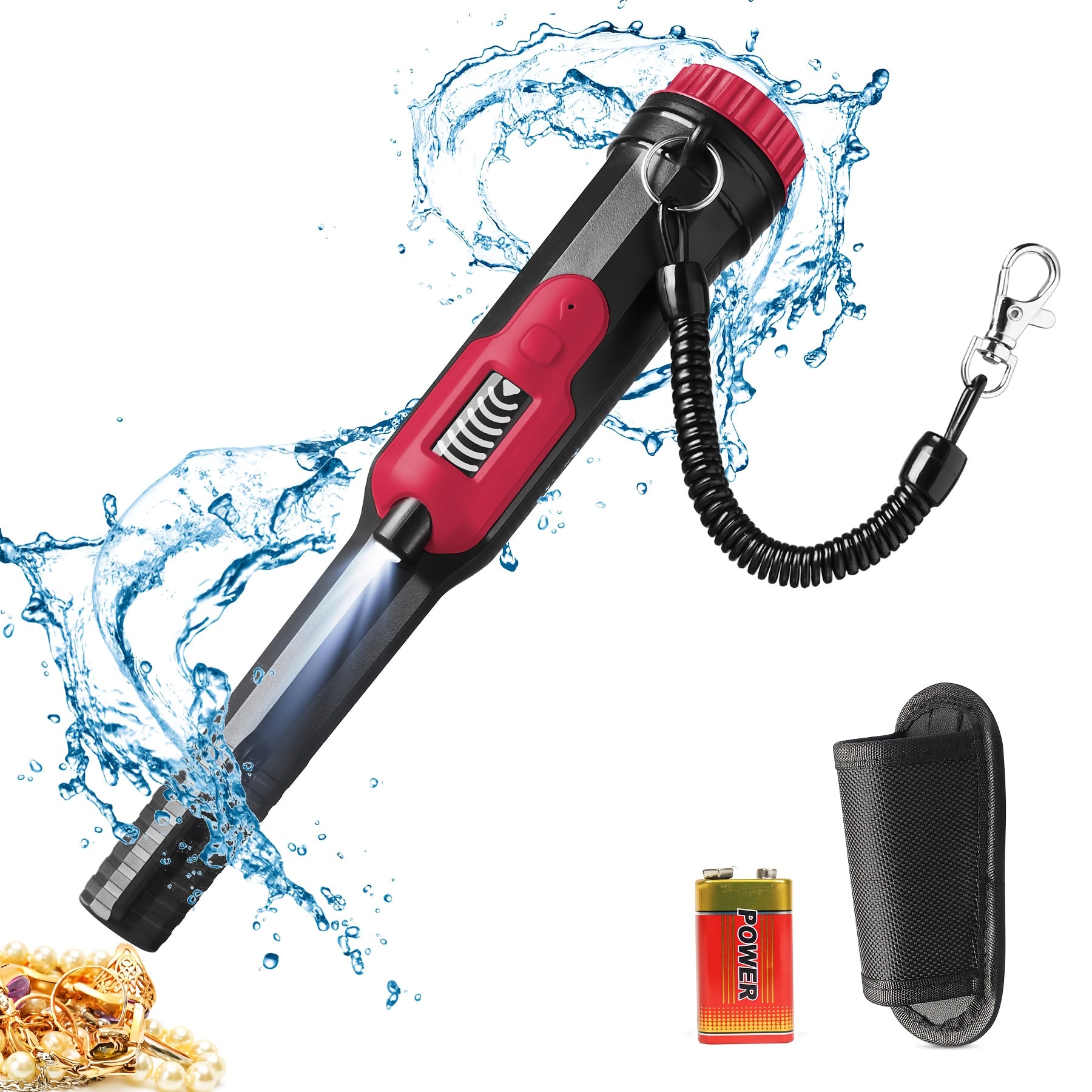 Underwater Metal Detector Pinpointer with LCD Screen Handheld Treasure Finder with 3 Modes Plastic Belt Holster Non-Rechargeable Battery for Adults