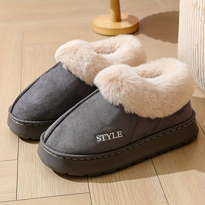 Pantuflas de felpa con forro de forro polar para hombre en gris y beige para uso casual en interiores