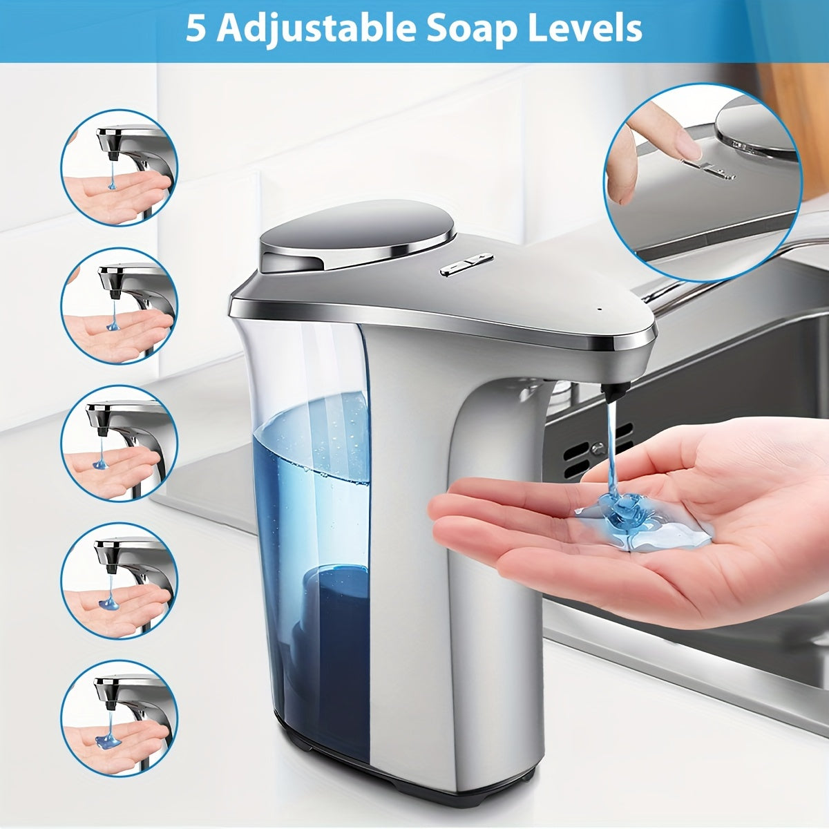 Dispensador de jabón con sensor infrarrojo sin contacto 17oz Niveles ajustables Uso en baño