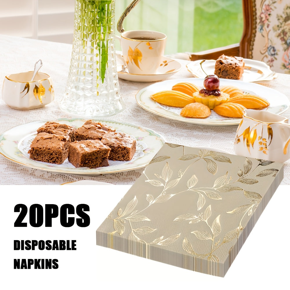 Set of 20 Gold Leaf Pattern Square Paper Placemats 33cm Disposable Table Mats