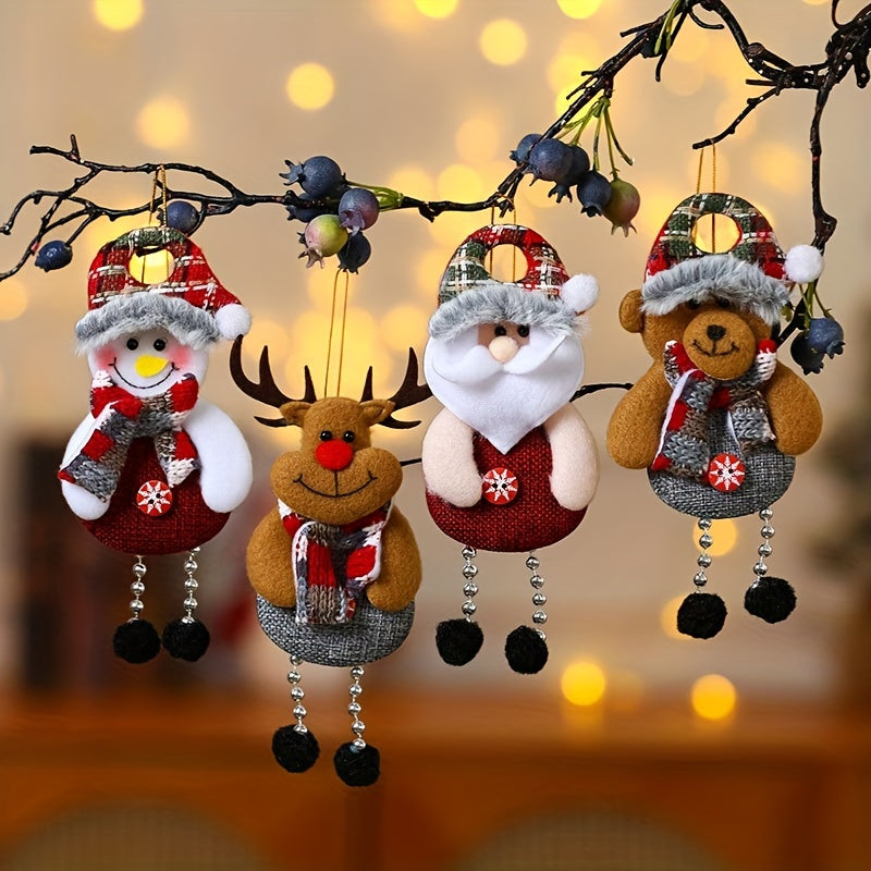 Set of 4 Christmas Hanging Decorations Santa Snowman Reindeer Bear Tree Ornaments