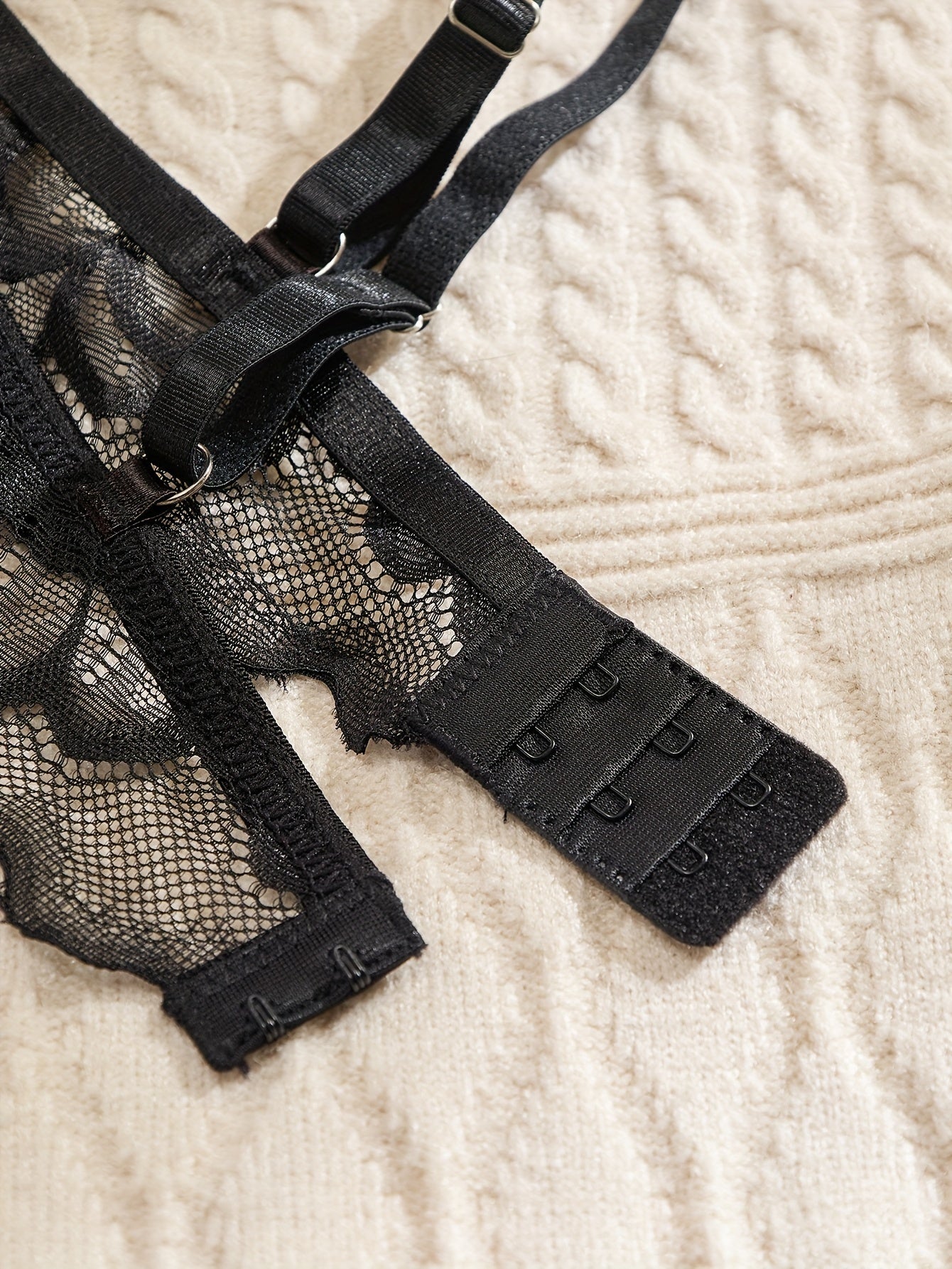 Women's Floral Lace Lingerie Set with Open Cup Bra and Thong