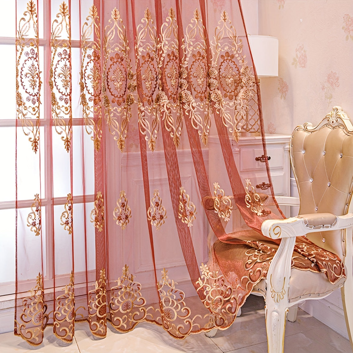European Style Rhombus Embroidered Sheer Curtains for Living Room or Bedroom