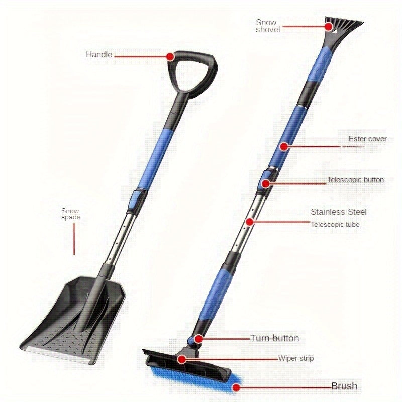 Juego de raspador de nieve con raspador de hielo telescópico, pala de nieve y cepillo para coche, eliminación de nieve en invierno
