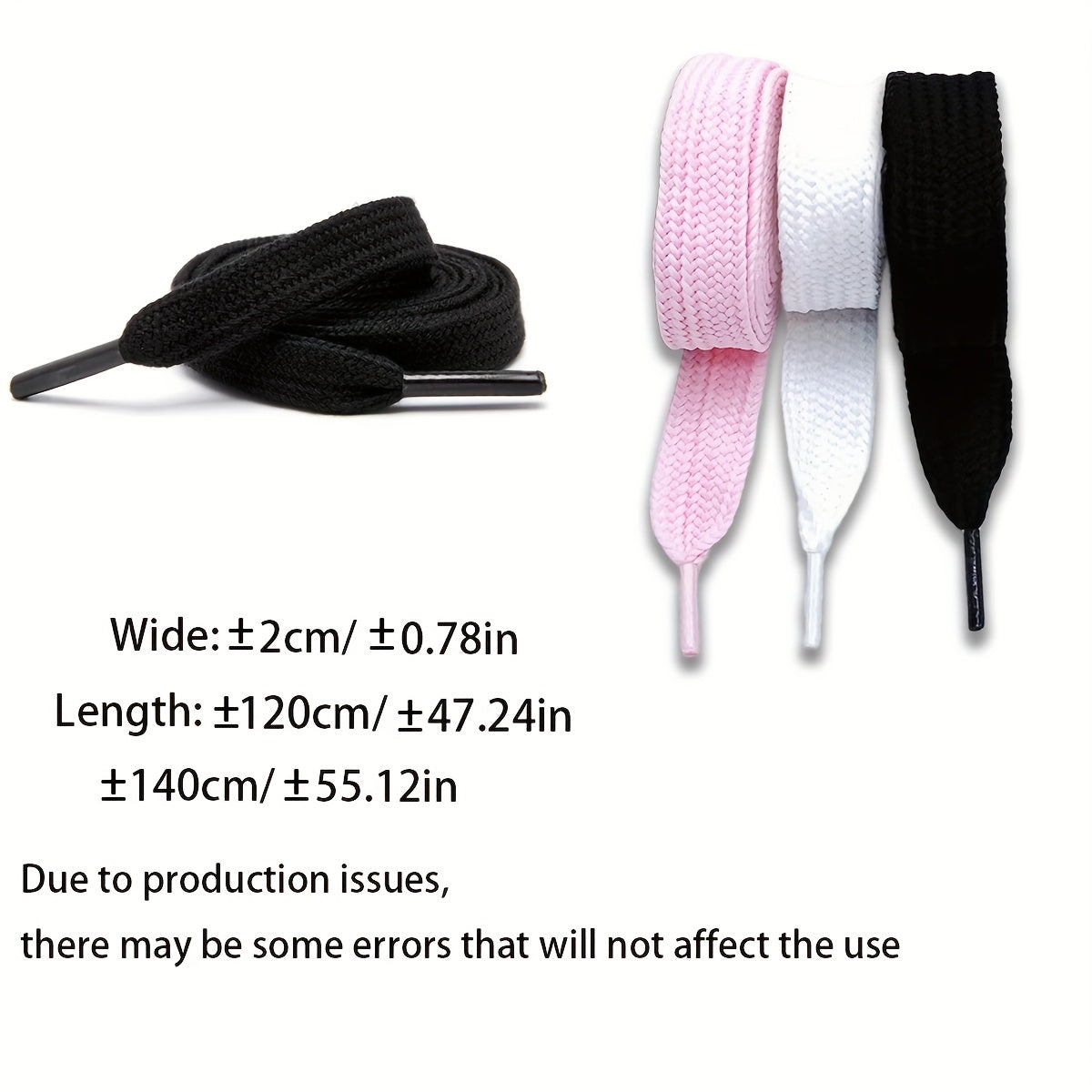 Unisex Casual Knitted Style Shoe Laces 2 Pairs, Black White Pink Grey
